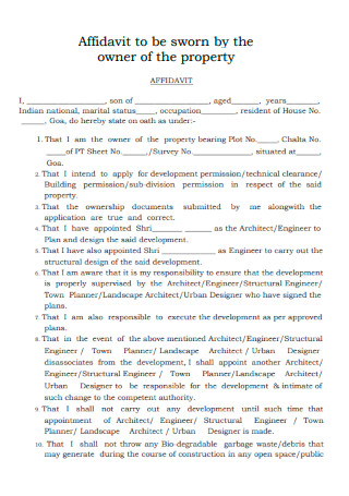 Affidavit to be Sworn by the Owner of the Property