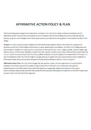 Affirmative Action Plan Policy