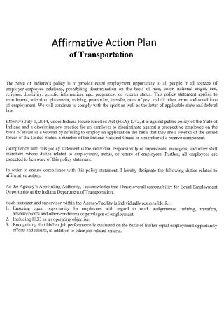 Affirmative Action Plan of Transportation