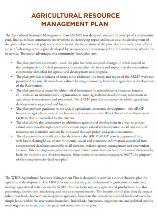 Agriculture Resources Management Plan