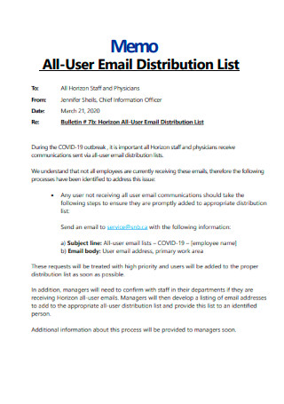 All User Email Distribution List Memo