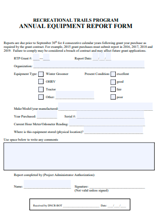 Annual Equipment Report Form