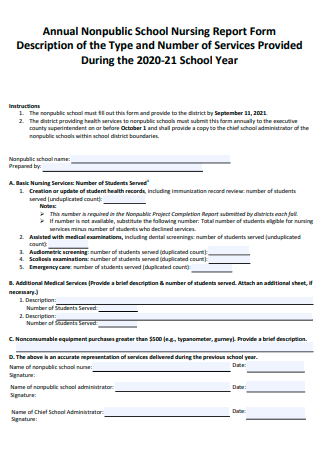 Annual Non Public School Nursing Report Form