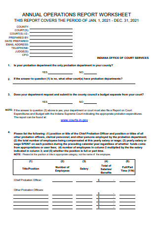 Annual Operations Report Worksheet