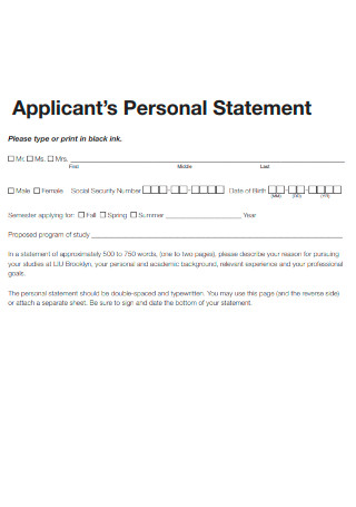 Applicants Personal Statement