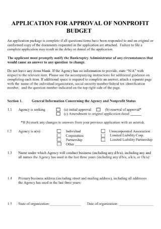 Application for Approval of Nonprofit Budget