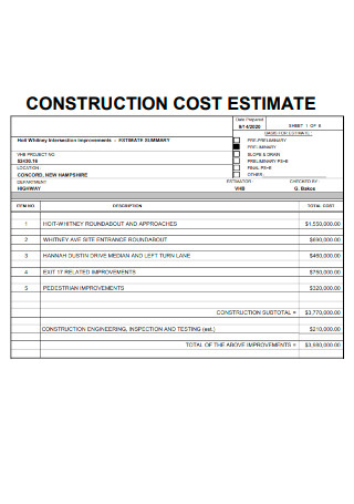 Basic Construction Cost Estimate