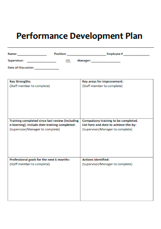 Basic Performance Development Plan