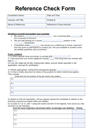 Basic Reference Check Form