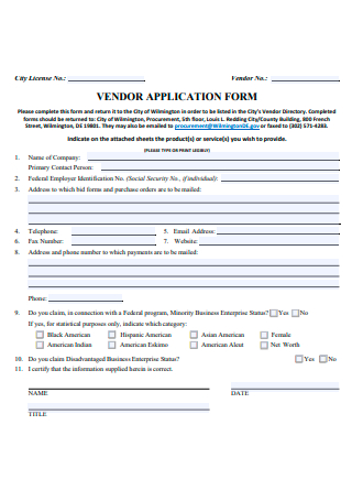 Basic Vendor Application Form