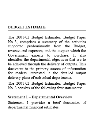 Budget Estimate in DOC