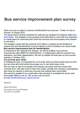 Bus Service Improvement Plan Survey