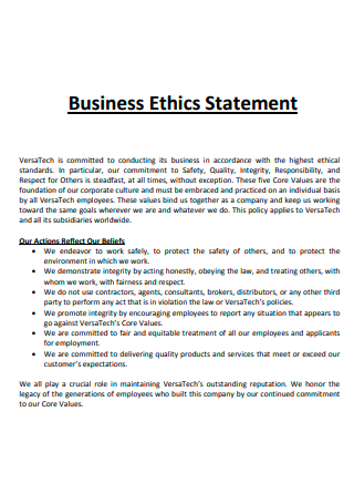 Business Ethics Statement