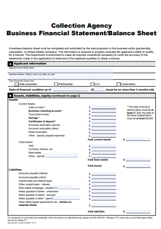 Business Financial Statement Balance Sheet
