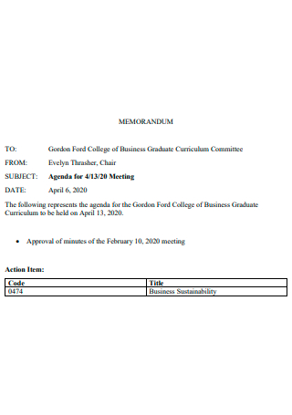 Business Graduate Curriculum Committee Memorandum