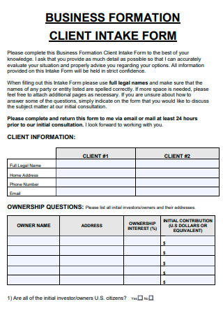 Business Information Client Intake Form