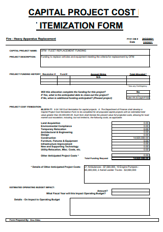 Capital Project Cost Form