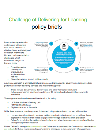 Challenge of Delivering for Learning Policy Brief