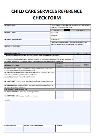 Child Care Service Reference Check Form