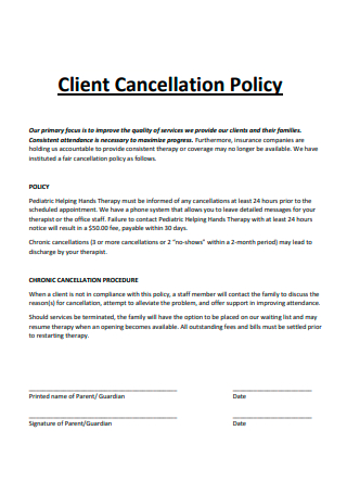 Client Cancellation Policy