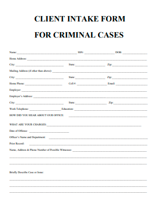 Client Intake Form For Criminal Cases