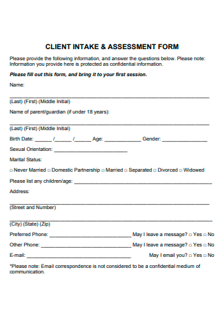 Client Intake and Assessment Form
