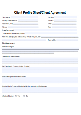 Client Profile Sheet Client Agreement