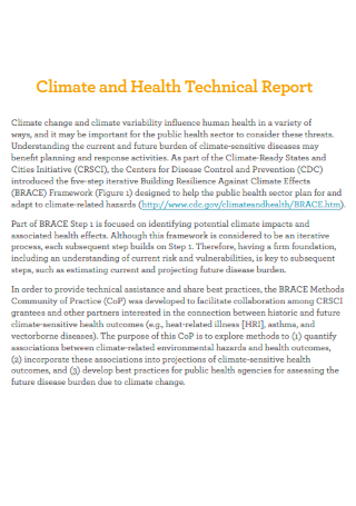 Climate and Health Technical Report