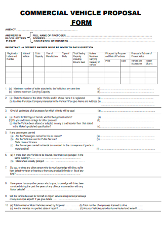 Commercial Vehicle Proposal Form