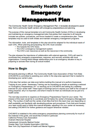 Community Health Center Emergency Management Plan