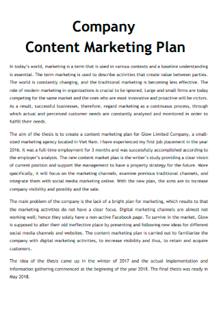 Company Content Marketing Plan