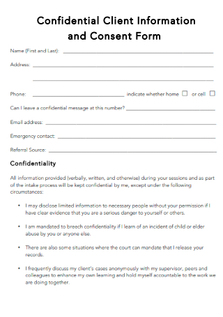Confidential Client Information and Consent Form