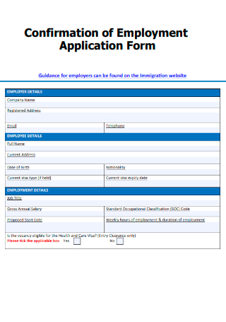 Confirmation of Employment Application Form