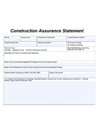 Construction Assurance Statement