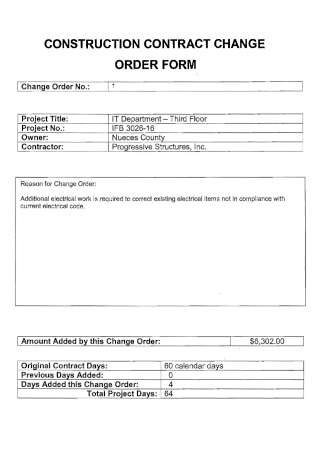 Construction Contract Change Order Form