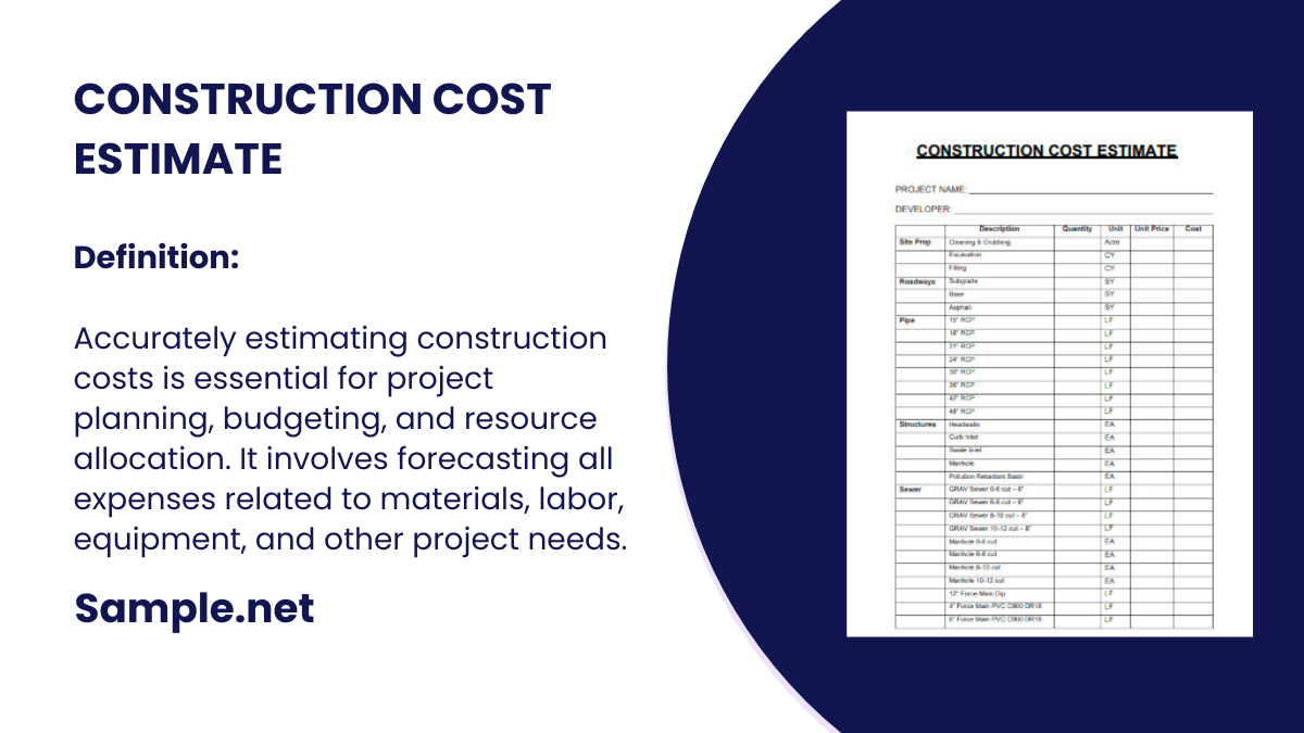 construction cost estimate