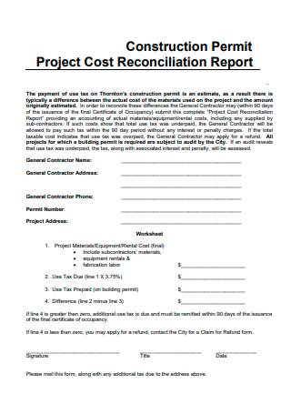 Construction Project Cost Reconciliation Report