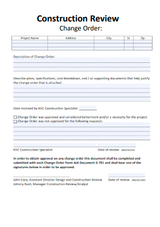 Construction Review Change Order Form