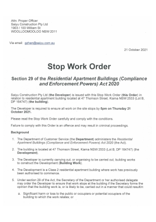 Construction Stop Work Order