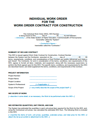 Construction Work Order Contract