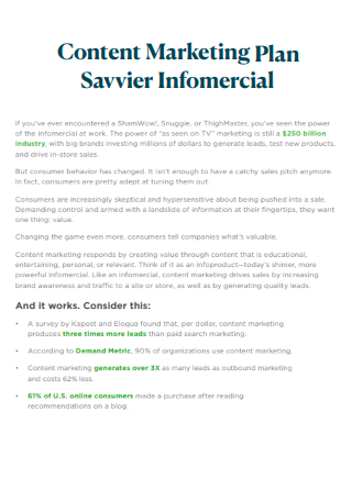 Content Marketing Plan Savvier Infomercial