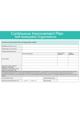 Continuous Improvement Plan Self Assessable Organisations