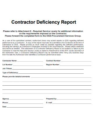 Contractor Deficiency Report