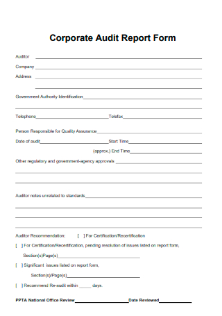 Corporate Audit Report Form