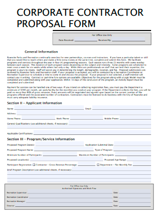 Corporate Contractor Proposal Form