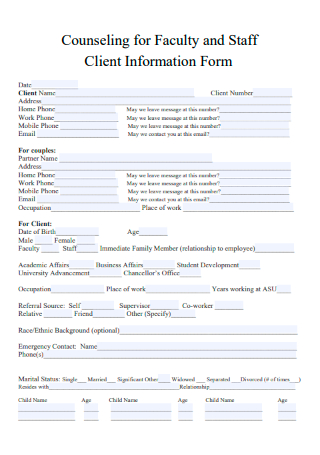 Counseling for Faculty and Staff Client Information Form