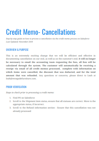 Credit Memo Cancellations