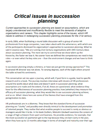 Critical Issues in Succession Planning