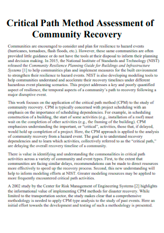 Critical Path Method Assessment of Community Recovery