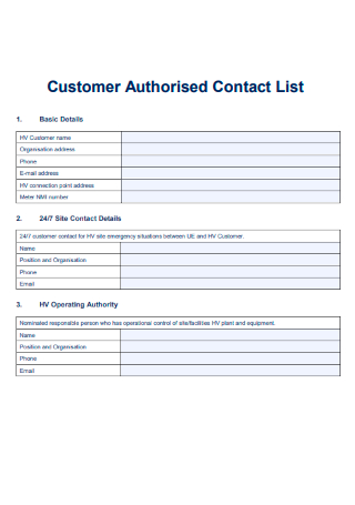 Customer Authorised Contact List